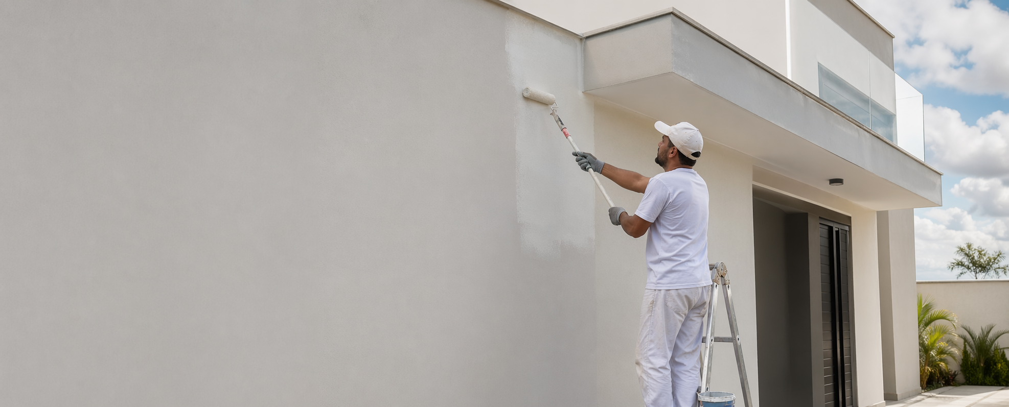 Profissional pintando a fachada de uma casa